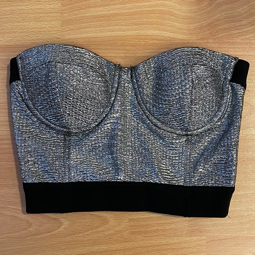 Metallic Silver Corset Crop Top
